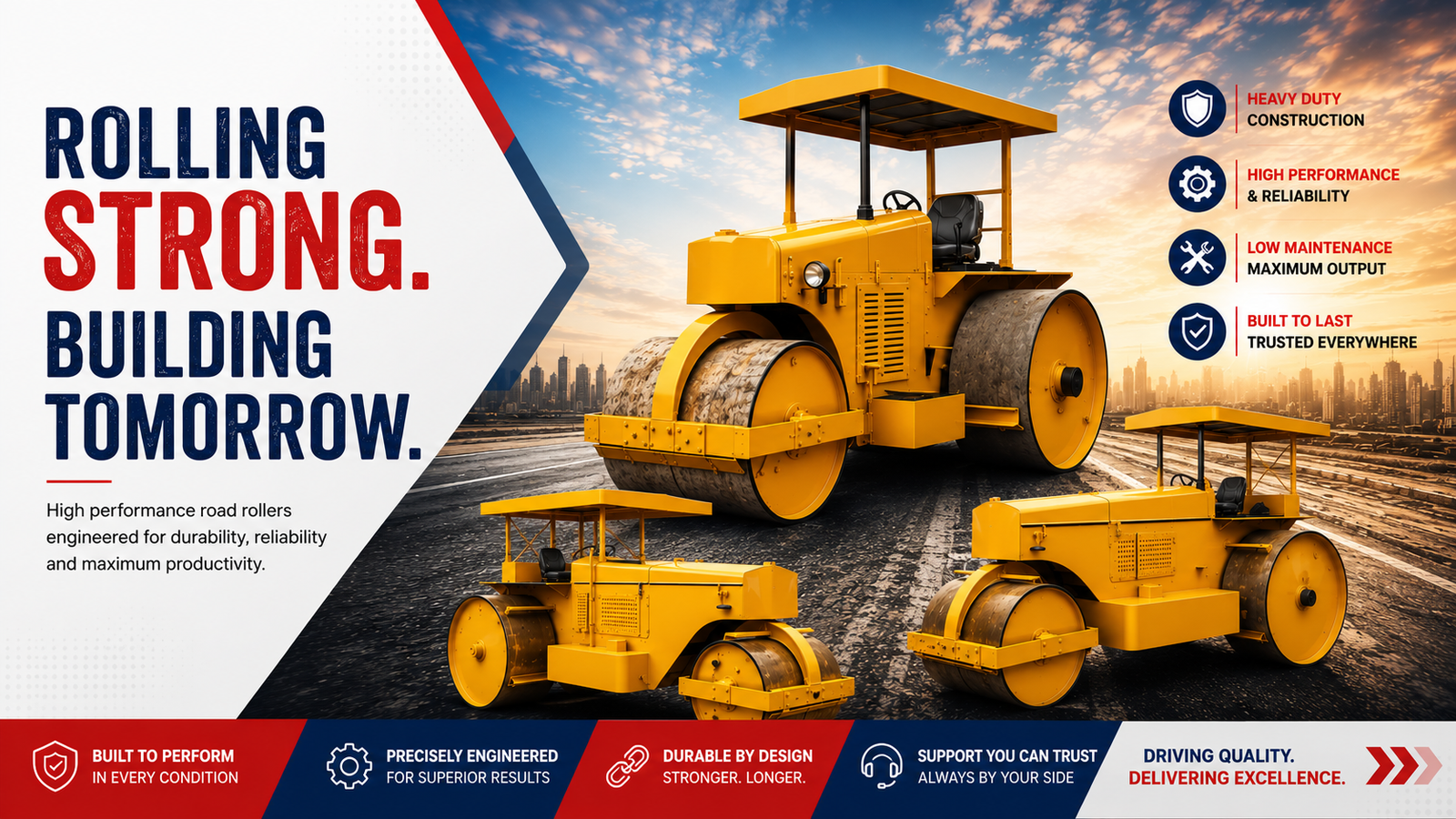 MKEW Enginerings road rollers - rolling strong, building tomorrow. High performance road rollers engineered for durability, reliability and maximum productivity. Heavy duty construction, low maintenance, built to last.