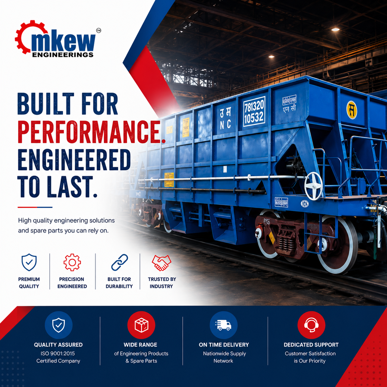 MKEW Enginerings - built for performance, engineered to last. Railway wagon components, engineering products and spare parts. ISO 9001:2015 certified, nationwide supply network.
